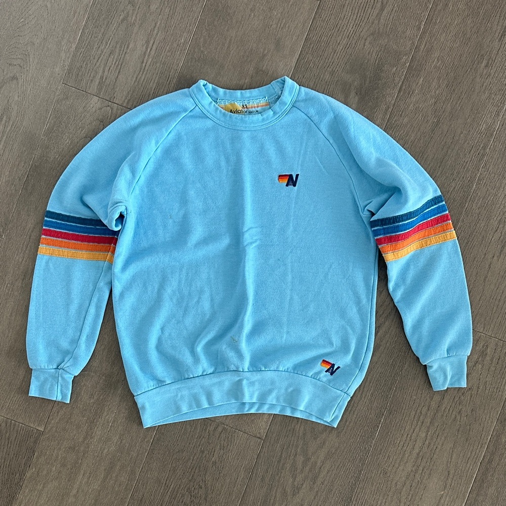 Aviator Nation Sweatpants Light Blue Rainbow Embroidery 5 Stripe